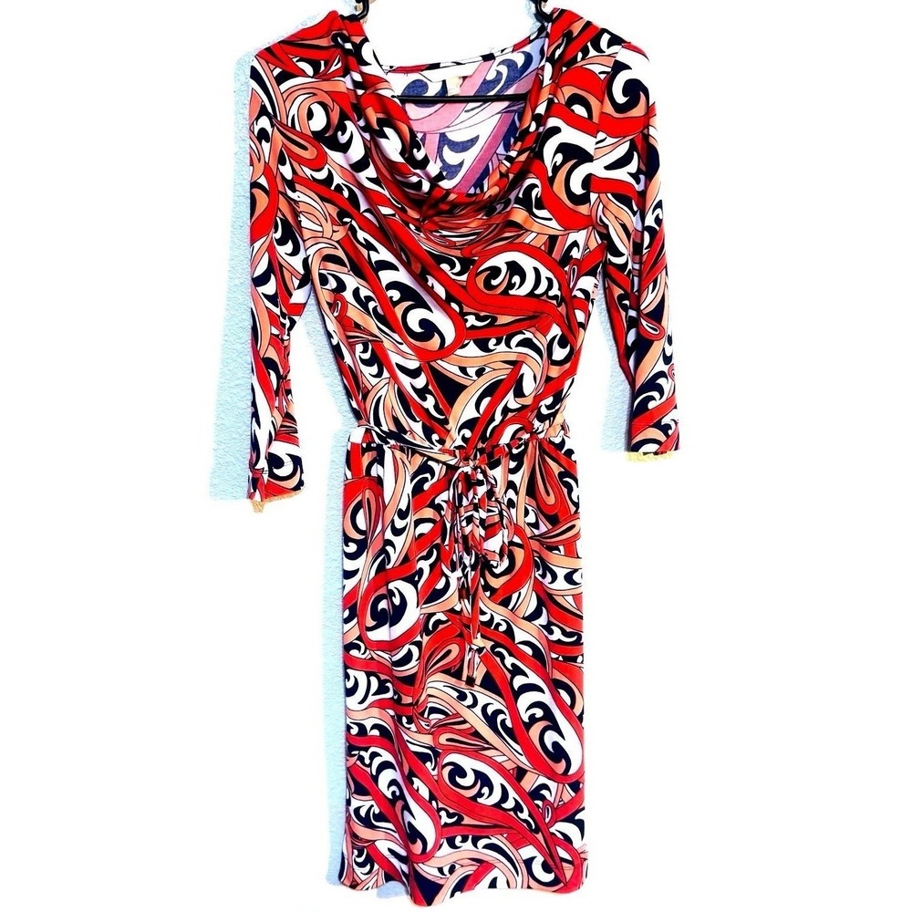 Banana Republic Colorful Swirl Women's Shift Dress‎ XS Work Church Drape Neck